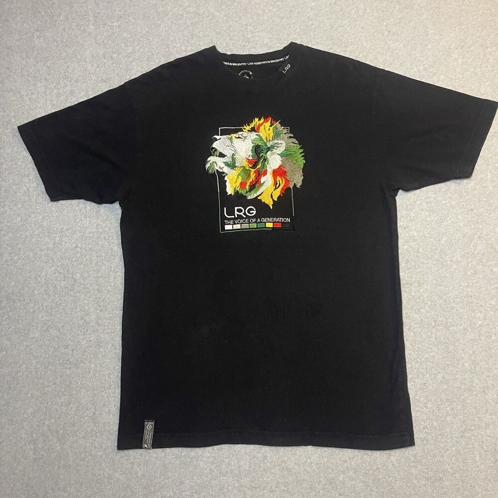 Y2K LRG Men's Black Multicolor Embroidered Graphic Short Sleeve T-Shirt Hip Hop